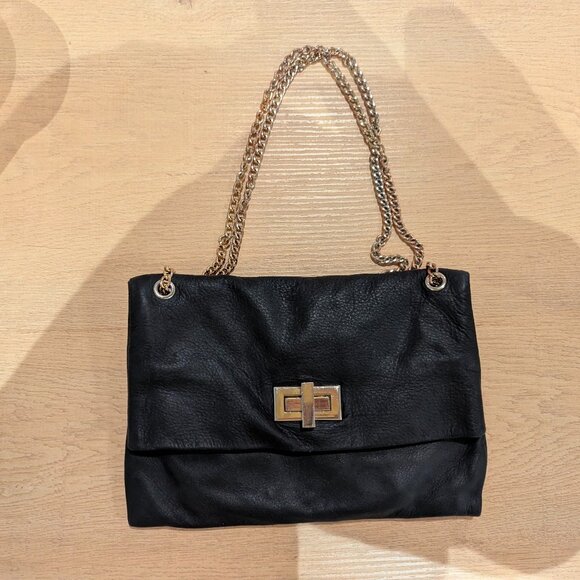 Pietro Alessandro NYC black flap over handbag purse turn lock chain leather - Picture 3 of 7